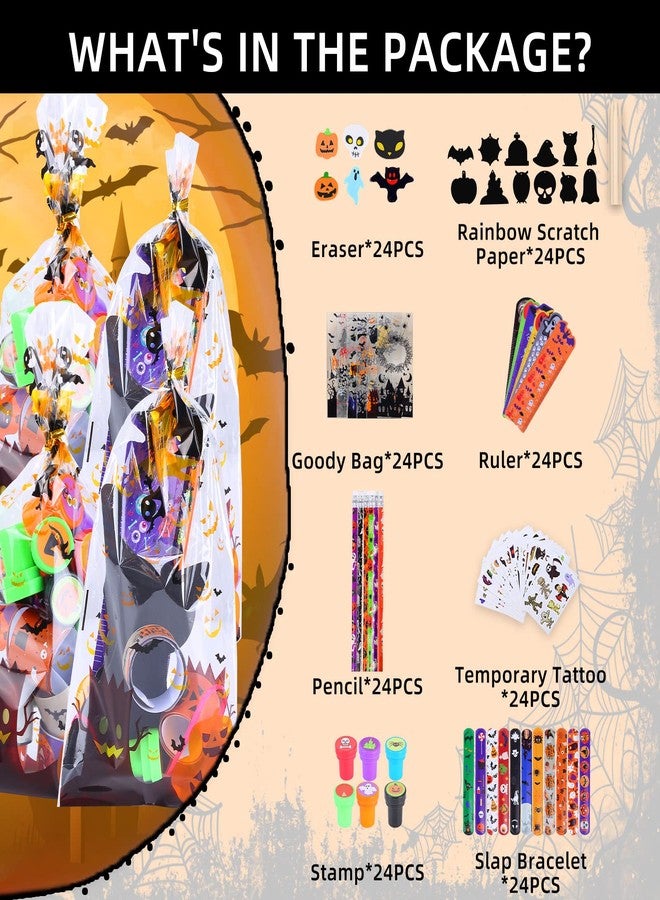 BicMan 192 Pcs 24 Pack Assorted Halloween Stationery, Party Favors for Kids, Goodie Bags Stuffers Set Including Pencils, Rulers, Stamps and Erasers in Trick or Treat Bags - Image 2